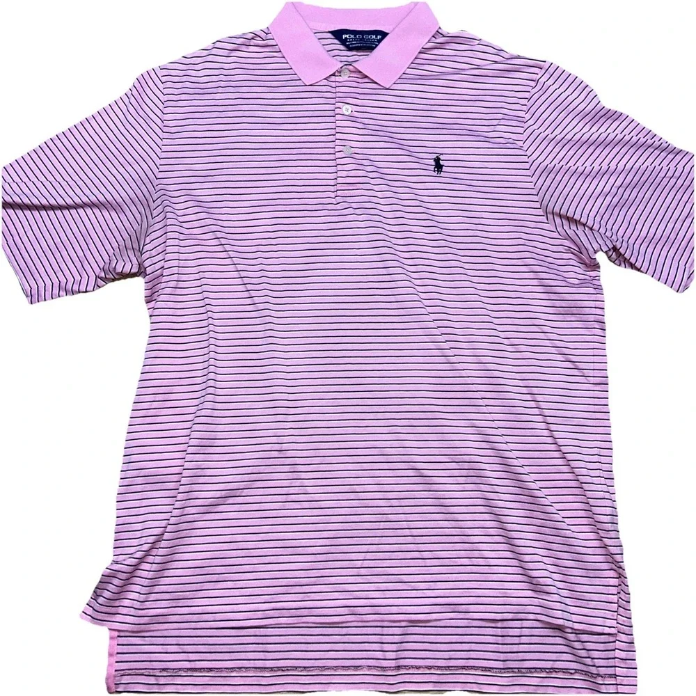 Polo Golf Ralph Lauren‎ Pima Cotton Polo, Men's Large, Pink Black White Stripe